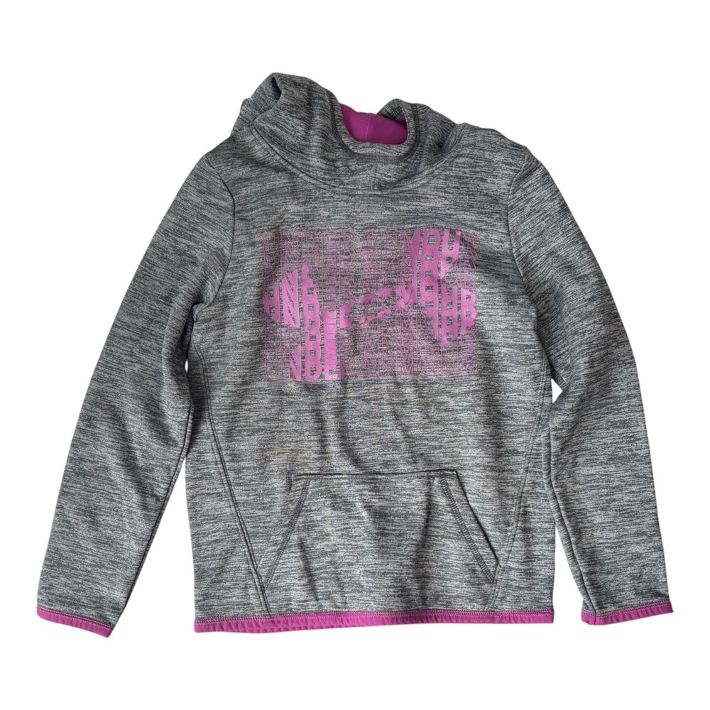 Under Armour Girls Heather Gray and Pink Cold Gear Hoodie Size YSM